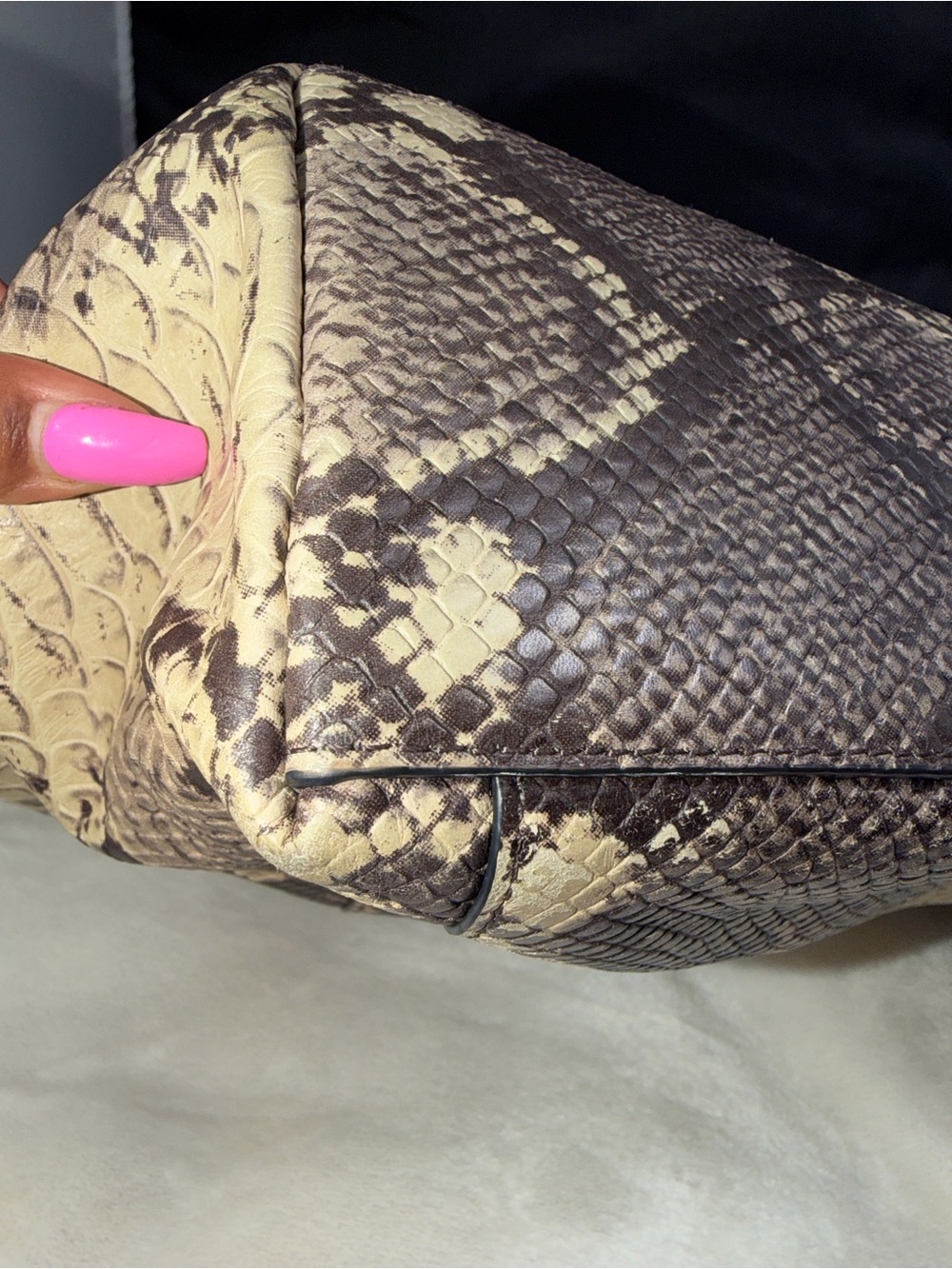 Coach Snake Print Satchel Handbag Brown Tan Leather Trim Gold Hardware - Picture 11 of 15